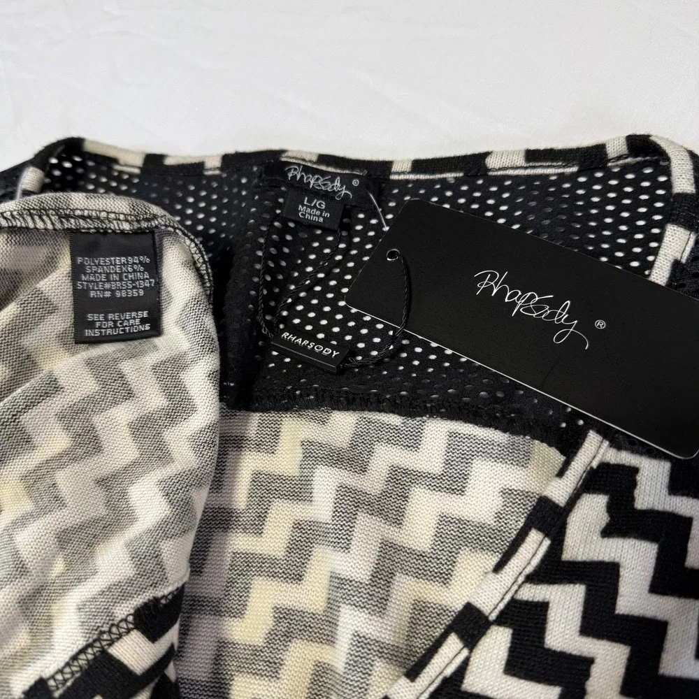 NWT Rhapsody Black‎  Chevron Cocktail Dress Evening Dressy Women's Size Large